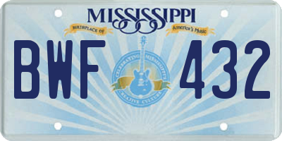 MS license plate BWF432