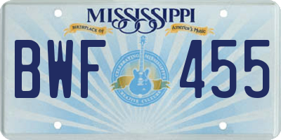 MS license plate BWF455