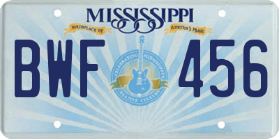 MS license plate BWF456