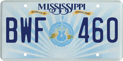 MS license plate BWF460