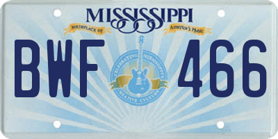 MS license plate BWF466