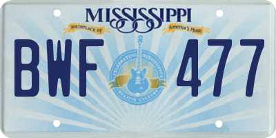 MS license plate BWF477