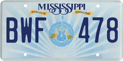 MS license plate BWF478