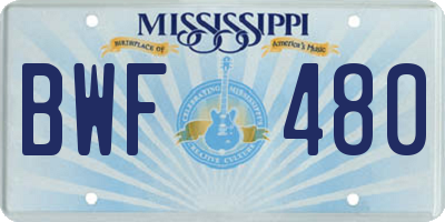 MS license plate BWF480