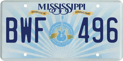MS license plate BWF496