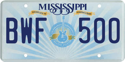 MS license plate BWF500