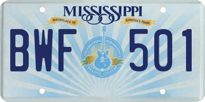 MS license plate BWF501