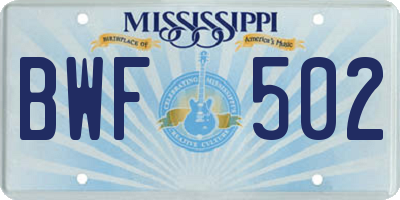 MS license plate BWF502
