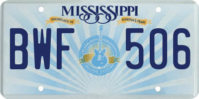 MS license plate BWF506