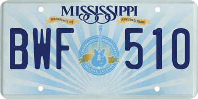 MS license plate BWF510