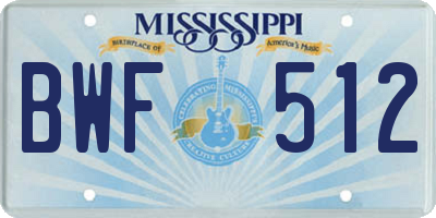 MS license plate BWF512