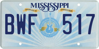 MS license plate BWF517