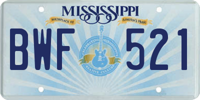 MS license plate BWF521