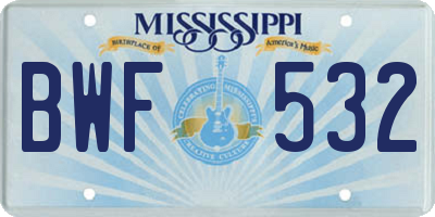 MS license plate BWF532