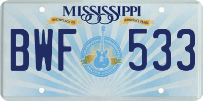 MS license plate BWF533