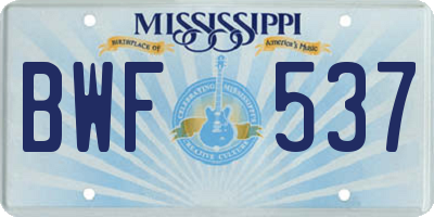 MS license plate BWF537
