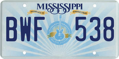 MS license plate BWF538