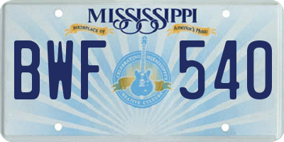 MS license plate BWF540