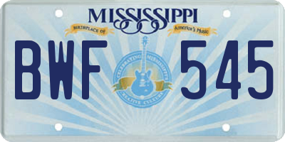 MS license plate BWF545