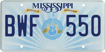 MS license plate BWF550