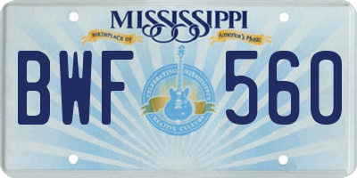 MS license plate BWF560