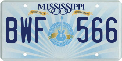 MS license plate BWF566