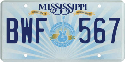 MS license plate BWF567