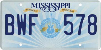 MS license plate BWF578