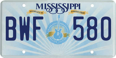 MS license plate BWF580