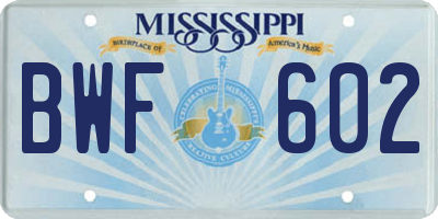 MS license plate BWF602