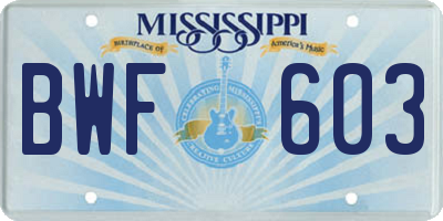 MS license plate BWF603