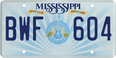 MS license plate BWF604