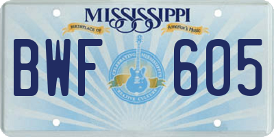 MS license plate BWF605