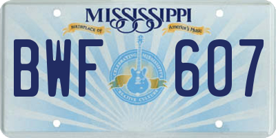 MS license plate BWF607