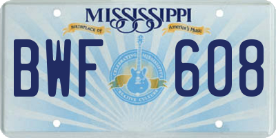 MS license plate BWF608