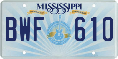 MS license plate BWF610