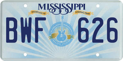 MS license plate BWF626