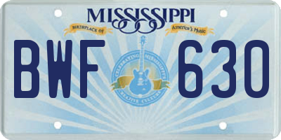 MS license plate BWF630