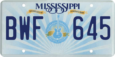 MS license plate BWF645