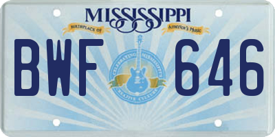 MS license plate BWF646