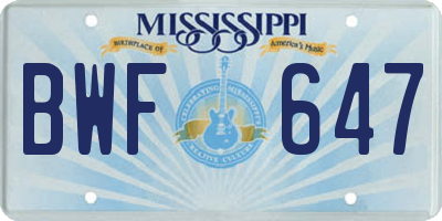 MS license plate BWF647