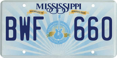 MS license plate BWF660