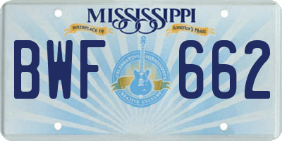 MS license plate BWF662