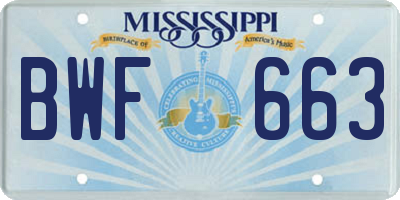 MS license plate BWF663