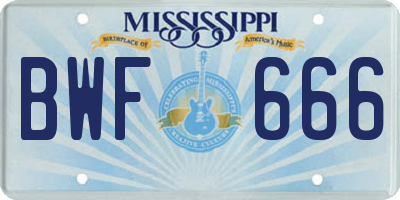 MS license plate BWF666
