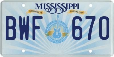 MS license plate BWF670