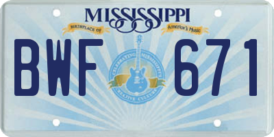 MS license plate BWF671