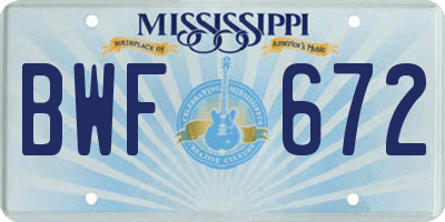 MS license plate BWF672