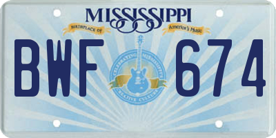MS license plate BWF674