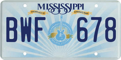 MS license plate BWF678